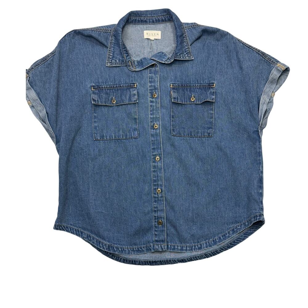 Risen Los Angeles Denim Button Up Shirt Medium Short Sleeve Chambray
